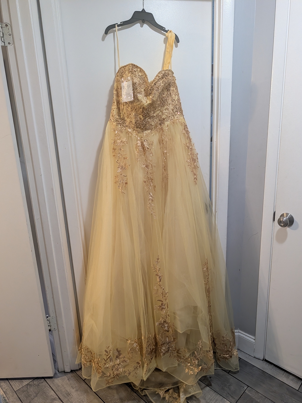Elegant Gold Evening Ball Gown Dress
